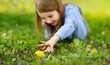 © MNStudio - Adorable little girl hunting for Easter egg in blooming spring garden on Easter day