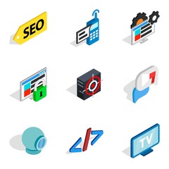 Poster - Computer biz icons set, isometric style