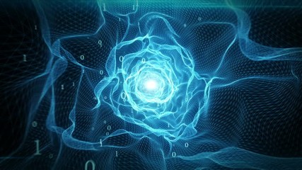 Poster - abstract technological digital virtual tunnel for data transmission in binary code