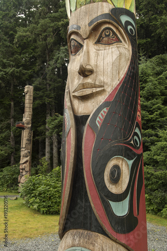 Fotografie, Obraz Totem poles in Sitka Nat Historical Park; Sitka, Alaska
