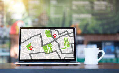 Poster - GPS Map to Route Destination network connection Location Street Map with GPS Icons  Navigation