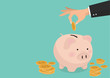 flat illustration Hand putting coin a Piggy bank money savings concept of growth
