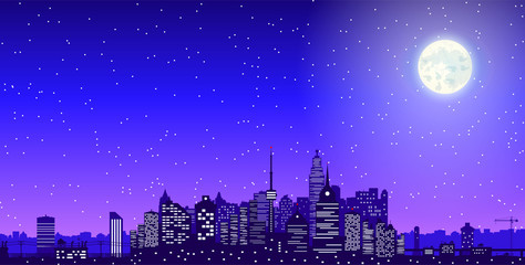 City skyline silhouette at night