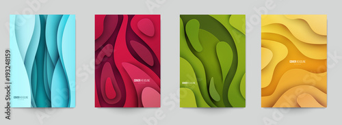 Fotomural Set of minimal template in paper cut style design for branding, advertising with abstract shapes