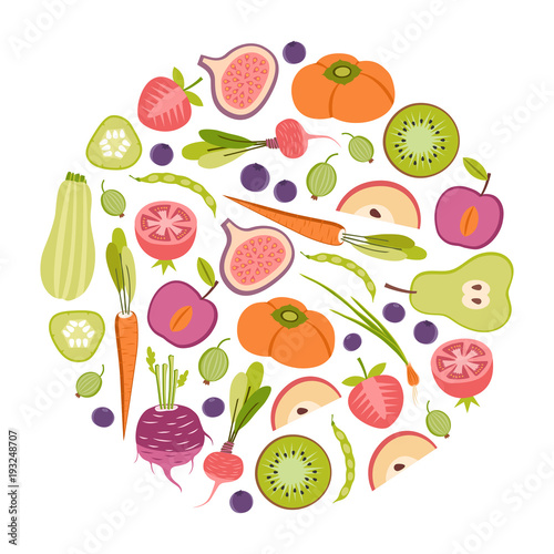 round design element with fruits and vegetables Canvas Print