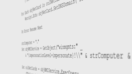 Program code moving on the screen.