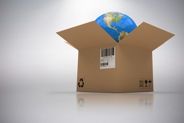 Poster - Composite 3d image of graphic image of globe in cardboard box