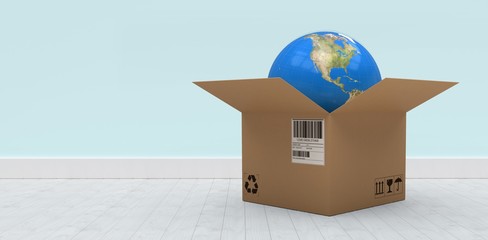 Poster - Composite 3d image of illustration of globe in cardboard box