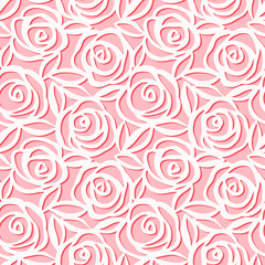 seamless pattern. cute vector illustration of roses with leaves on pink background. origami style. p