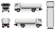 Tank Truck Vector Mock-up. Isolated Template Of Tanker Lorry On White. Vehicle Branding Mockup. Side, Front, Back, Top View. All Elements In The Groups On Separate Layers. Easy To Edit And Recolor.