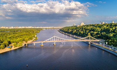 Sticker - Aerial view of the Dnieper with the Pedestrian Bridge in Kiev, Ukraine