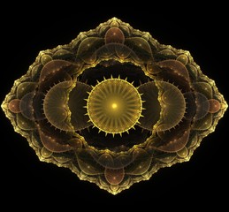 Wall Mural - Golden fractal mandala on black background