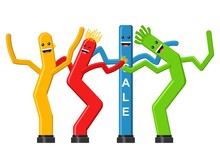 Dancing Inflatable Tube Man Set In Flat Style Isolated On White Background. Wacky Waving Air Hand For Sales And Advertising. Vector Illustration