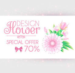 Flower Card. Cute Card Design Template for Birthday, Anniversary, Wedding, Baby and Bride Shower and so on.