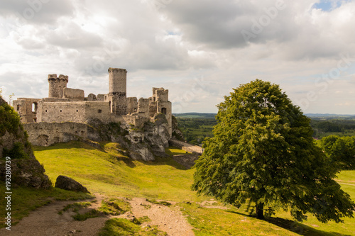Plakat Duże średniowieczne ruiny zamku na wzgórzu
