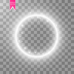 Wall Mural - vector light ring. round shiny frame with lights dust trail particles isolated on transparent backgr