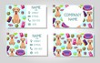 Vector modern colorful business card template set with dog and pet store items. Front page and back page template with pet grooming and market items. Vector illustration