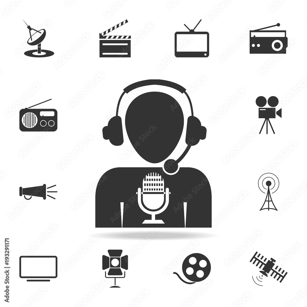 Man with microphone Vector icon. Detailed set icons of Media element ...