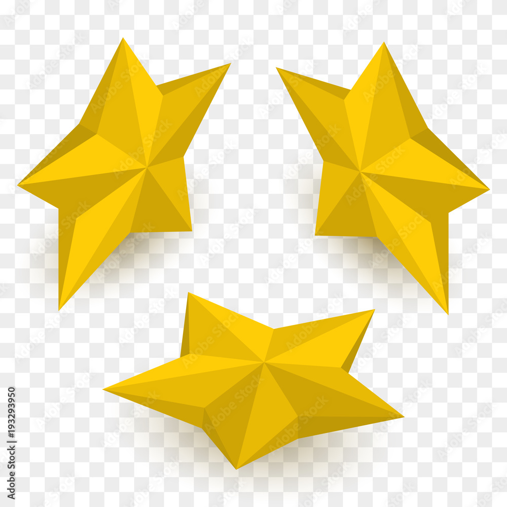 Set of isometric golden stars. Vector template. - obrazy, fototapety, plakaty 