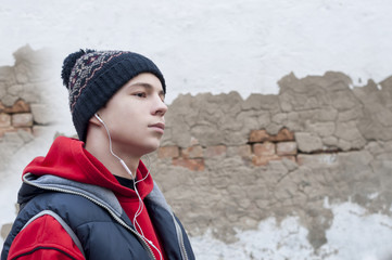 Young man with headphones listening to music