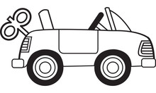 Black And White Illustration Of A Toy Wind Up Car.