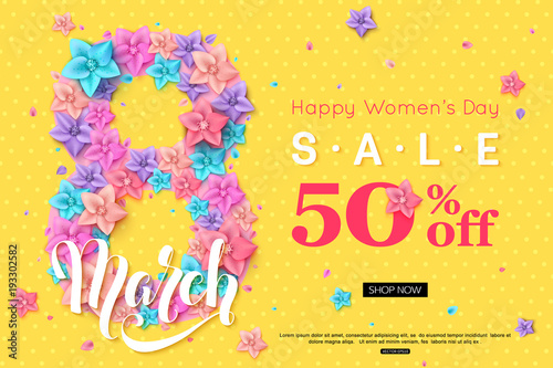 8 March Sale Banner Design For Online Shopping Vector