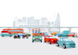 Großstadt mit Autos, verkehrs illustration