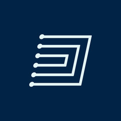 Poster - Letter D. Font maze italic, vector geometric alphabet on dark background