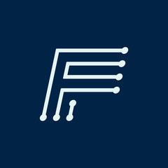 Poster - Letter F. Font maze italic, vector geometric alphabet on dark background