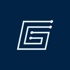 Aufkleber - Letter G. Font maze italic, vector geometric alphabet on dark background