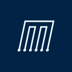 Poster - Letter M. Font maze italic, vector geometric alphabet on dark background