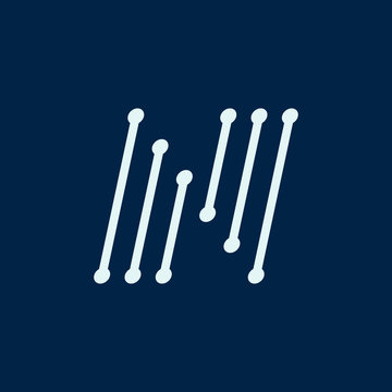 Letter N. Font maze italic, vector geometric alphabet on dark background