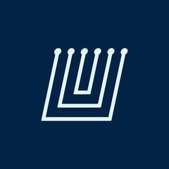 Leinwandbilder - Letter U. Font maze italic, vector geometric alphabet on dark background
