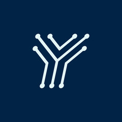 Leinwandbilder - Letter Y. Font maze italic, vector geometric alphabet on dark background