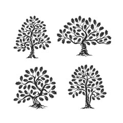 Wall Mural - Huge and sacred oak tree silhouette logo isolated on white background