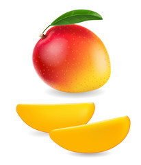 Wall Mural - Realistic ripe mango with mango slice.