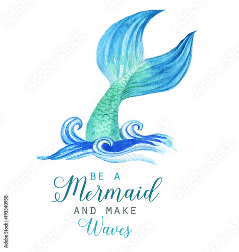Fotografie, Obraz Hand-drawn watercolor beautiful mermaid character illustration