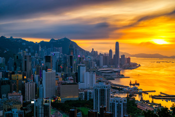 Fototapete - Hong Kong City skyline at sunset