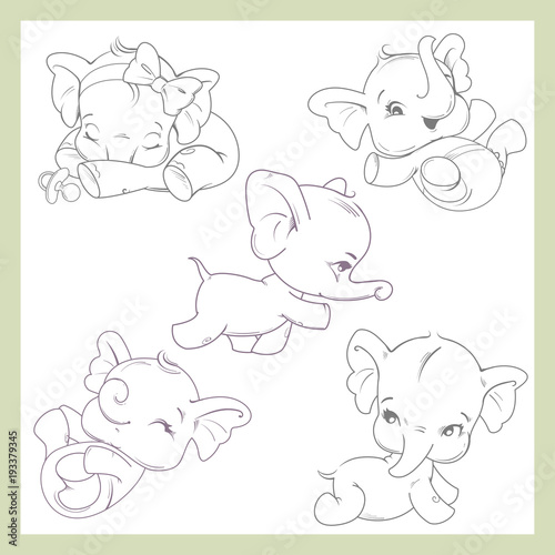 Cute Little Newborn Baby Elephant Girl In Different Positions