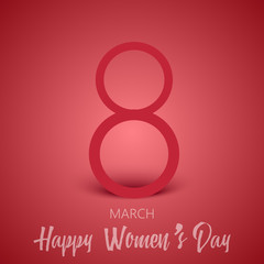 8 March greeting card with hand written text on red. Happy Women's Day. Vector