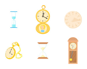 Clock icon set, cartoon style