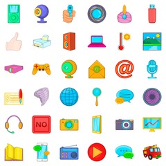 Poster - News story icons set, cartoon style