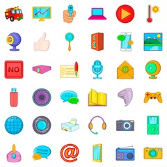 Poster - News broadcast icons set, cartoon style