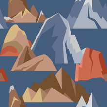 Seamless Pattern With Mountain Icons In Flat Style
