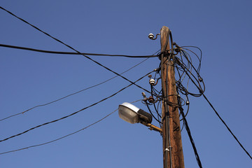 Old wooden telegraph pole