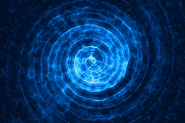Wall Mural - abstract 3D rendering concentric lines digital glitter sparks blue particles with circle shape flowing on blue background, new technology energy concept