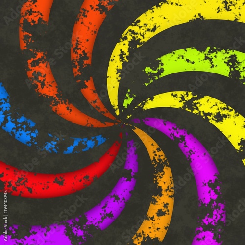 Fotografie, Obraz Funky radial dark wheel circular swirl lines rainbow colorful rays image