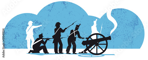 Cuadros en Lienzo The Battle of Waterloo 1815, french soldiers with cannon