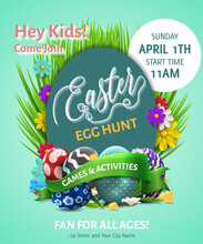 Easter Poster. Vector Illustration. Easter Egg Hunt Invitation Flyer Or Poster. Kids Concept Poster Invitation Easter Party.