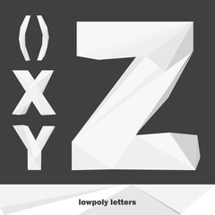Poster - Vector set with english alphabet set. English letters X Y Z in lowpoly style. Shades of grey on dark background.